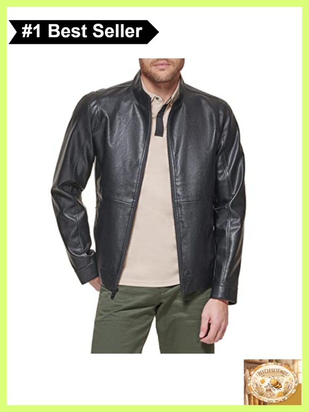 Faux Leather Racer Jacket Water Resistant Fitted Band Collar